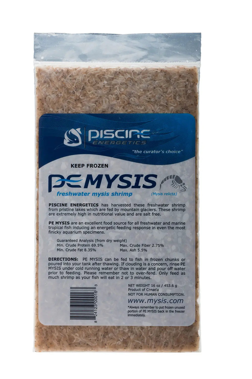 PE Mysis 16 oz flat pack frozen mysis shrimp premium fish food for freshwater and saltwater aquariums