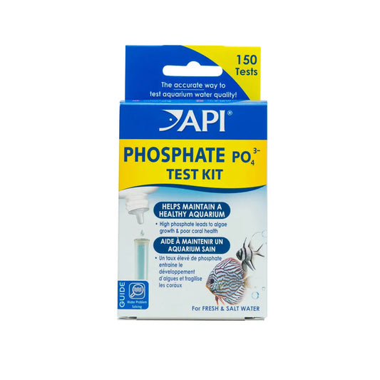 API Phosphate Test Kit – aquarium water testing kit for freshwater and saltwater, includes test solutions, test tube, and color chart to measure phosphate levels.