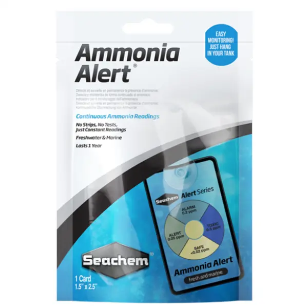 Seachem Ammonia Alert continuous aquarium ammonia monitor for detecting toxic free ammonia NH3 in freshwater, saltwater, quarantine, and new fish tanks.