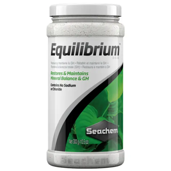 Seachem Equilibrium 300 g freshwater GH mineral supplement for planted aquariums, RO water, shrimp tanks, snails, and soft-water aquarium remineralization.