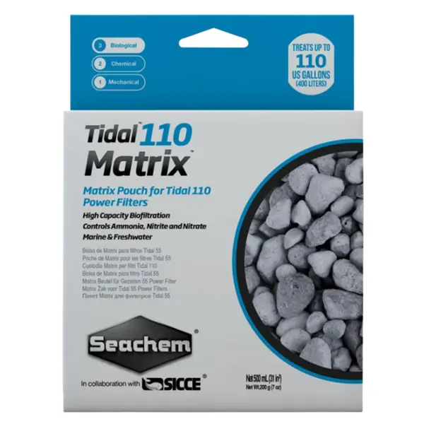 Seachem Tidal 110 Matrix Cartridge biological filter media cartridge with Matrix for freshwater, saltwater, planted, and reef aquariums.