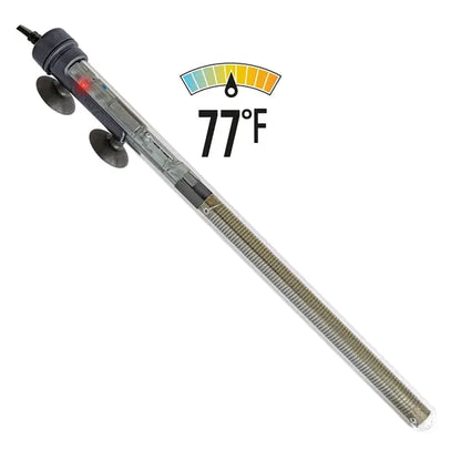 SICCE Scuba Preset 300W submersible aquarium heater with black control cap and suction cups, preset to 77°F