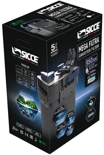 Sicce MEGA FILTRA 950 SDC smart DC aquarium filtration system for freshwater and reef tanks