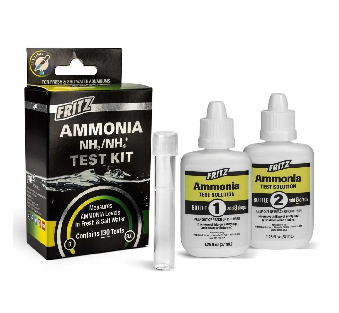 Fritz Ammonia Test Kit for freshwater and saltwater aquariums with color chart and vial