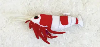 GreenPleco Crystal Shrimp Plush – red and white shrimp plush toy for aquarium and shrimp enthusiasts