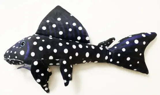 GreenPleco Vampire Plecostomus Plush – dark gray pleco fish plush toy with red eyes for aquarium enthusiasts
