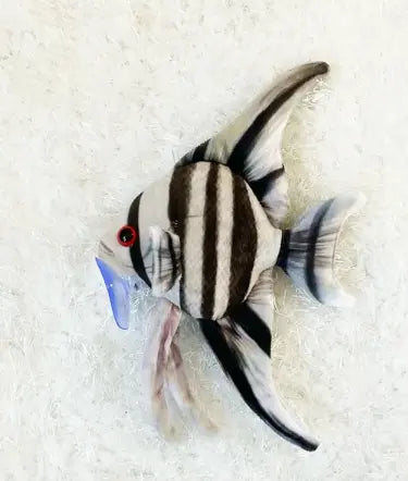 GreenPleco Angel Zebra Plush – black and silver striped angelfish plush toy for aquarium fans and collectors