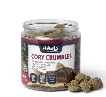 Kat’s Aquatics Cory Crumbles 3.5 oz high protein sinking food for Corydoras and bottom feeding fish
