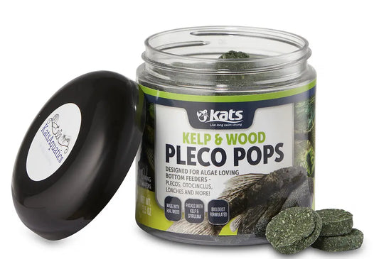 Kat’s Aquatics Kelp and Wood Pleco Pops 3.5 oz sinking wafers with kelp and oak wood for plecos