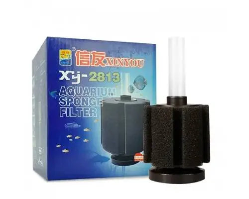 Xinyou XY-2813 dual sponge filter providing gentle air-driven biological filtration in a freshwater aquarium