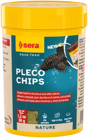 Sera Pleco Chips 100 ml container – sinking food chips with wood fibers and spirulina for Plecos, catfish, and bottom-feeding aquarium fish.