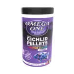 Omega One Super Color Cichlid Sinking Pellet Fish Food 16.25 oz container.
