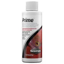 Seachem Prime 100 mL – concentrated aquarium water conditioner that removes chlorine, chloramine, and detoxifies ammonia, nitrite, and nitrate.