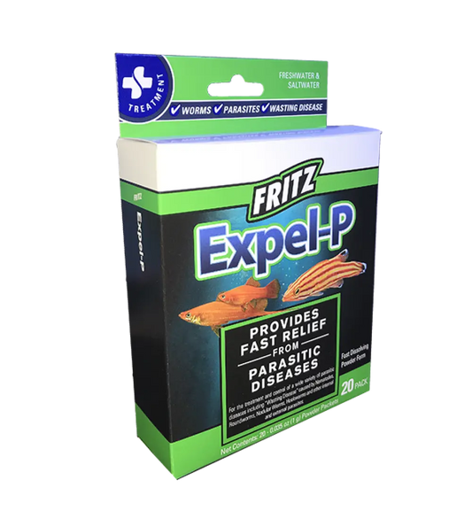 Fritz Expel-P 20 Pack aquarium fish medication – dewormer and anti-parasite treatment for freshwater and saltwater fish, safe for plants and shrimp