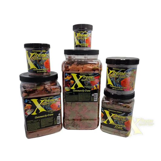 Xtreme Community Crave 16 oz – premium flake and pellet fish food blend for freshwater tropical community aquariums.
