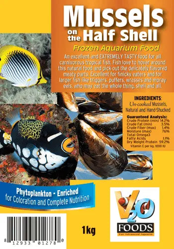 V2O aquarium mussels half shell 112g frozen fish food