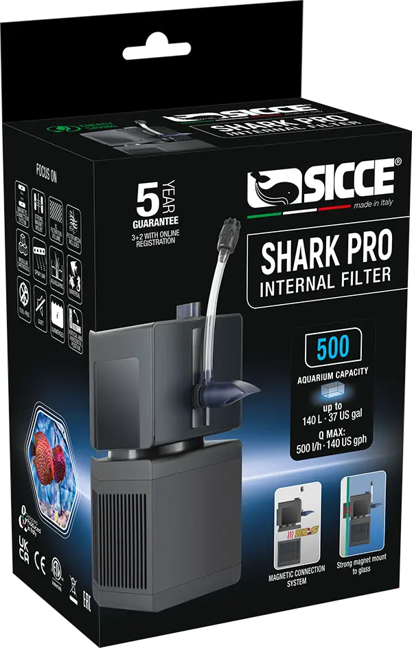 Sicce Shark PRO 500 internal aquarium filter 132 GPH for freshwater planted and saltwater tanks