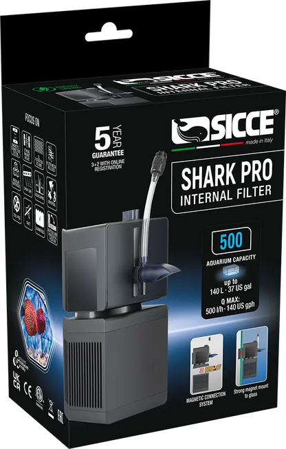 Sicce Shark PRO 500 internal aquarium filter 132 GPH for freshwater planted and saltwater tanks