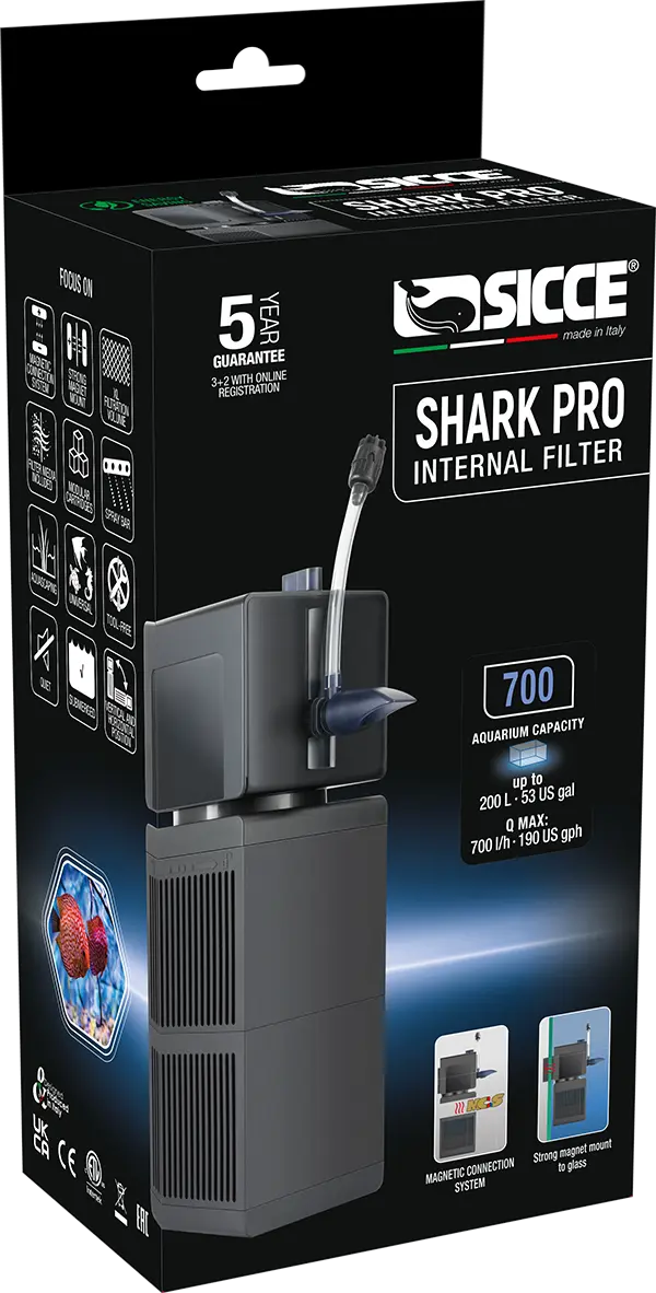 Sicce Shark PRO 700 internal aquarium filter 185 GPH for freshwater planted and saltwater tanks