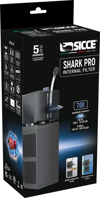 Sicce Shark PRO 700 internal aquarium filter 185 GPH for freshwater planted and saltwater tanks