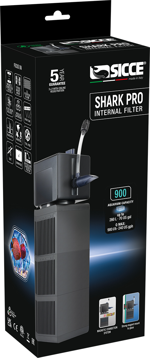Sicce Shark PRO 900 Internal Filter – 238 GPH modular magnetic aquarium filter for freshwater, planted, and marine tanks.