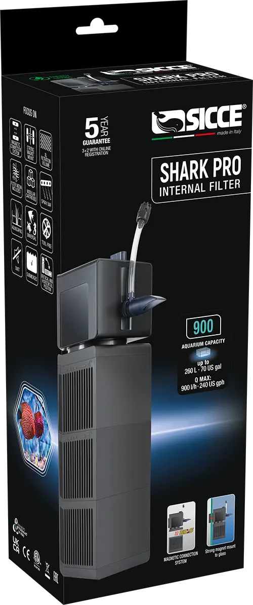 Sicce Shark PRO 900 internal aquarium filter 238 GPH for freshwater and saltwater tanks