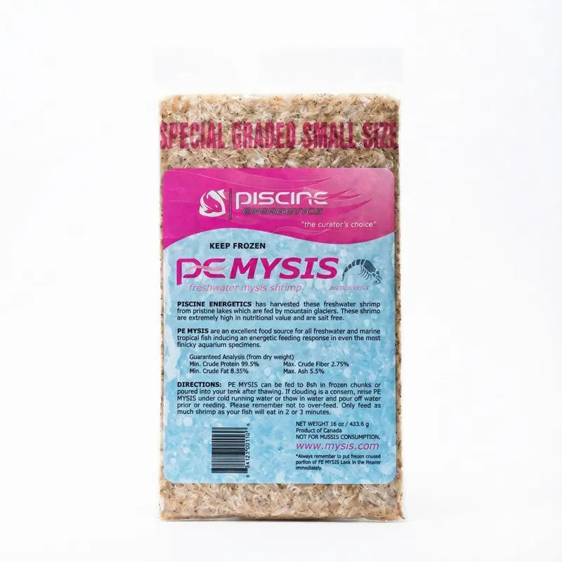 PE Mysis Small 16 oz flat pack frozen mysis shrimp premium fish food for freshwater and saltwater aquariums